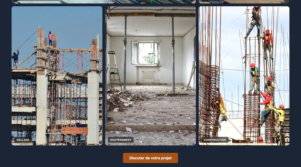 Galerie de réalisations de maçonnerie sur un site conçu par No Web, avec photos de chantiers